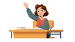 © Nur - Cartoon girl raising hand at school desk with books