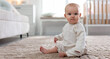 © New Africa - Cute baby on floor at home. Space for text
