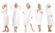 © New Africa - Happy women in bathrobes on white background. Collage of portraits