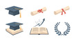 © Creative Transparent - Graduation icons collection including mortarboard caps, diplomas, open book with growth arrow and laurel wreath, perfect for education and achievement design
