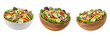 © fasterlife - Set and collection of fresh garden salads with vibrant vegetables in ceramic and wooden bowls isolated on white transparent png background