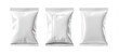 © Dirga - Three white sealed packaging pouches with glossy finish isolated on a black background