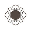 © MDREAZUL - Brown atom symbol with orbiting particles and central nucleus  science and chemistry concept