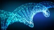 © Shawon - Abstract digital visualization of a glowing blue DNA double helix structure in motion with particles