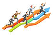 © John Lee - Businesspeople racing upwards on colorful isometric arrows representing growth