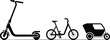 © Anu's World - Electric scooter, bicycle and cargo tricycle silhouette transport collection isolated on light background representing eco friendly urban mobility and modern city transportation concept