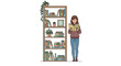 © Kolepfg - Woman standing beside bookshelf reading a book in a cozy indoor environment from a straight viewpoint