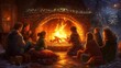 © Matthew - A warm gathering around a cozy fire in a stone fireplace, surrounded by a winter scene