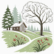 © MST RABEYA BEGUM - A small house on a green hill with trees and flowers Vector