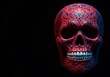 © photohappy - Highly detailed sugar skull artwork featuring intricate patterns, vibrant red, and deep blue colors, celebrating traditional folk art, detailed, aesthetic, decoration