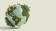 © nakamuto - Vibrant 3D rendered Earth globe with lush green foliage and colorful flowers, symbolizing environmental protection, sustainability, and nature conservation on a clean white background with copy