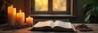 © Sathaporn Buarabut - Serene prayer room with candles, rosary beads, and open Bible; peaceful sanctuary for quiet contemplation and spiritual reflection , sacred space, room