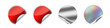 © MDSHAFIQ - Red and Silver Metallic Sticker Set PNG. Glossy Red Round Labels, Silver Chrome Decal and Holographic Iridescent Sticker with Curled Corner, Transparent Background