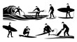 © yachyah - Black  White Vector Art of Surfers on Waves, Sports Graphics
