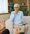 © Lumos sp - Portrait of a senior mature or mid aged woman doctor psychiatrist during session with her patient in her office in clinic