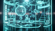 © susilo - Futuristic holographic display showcasing digital spheres and technological interfaces in glowing