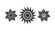 © Moinul - Floral sun mandala and flower silhouettes in black and white, showcasing intricate symmetrical designs for graphic elements.