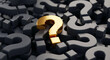 © Btc - Golden question mark stands out from a pile of dark question marks, symbolizing uniqueness