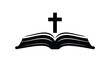 © Newton - Open bible with cross symbol on white background for faith and religion concepts