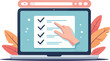 © maximilian - Finestra del browser dell'elenco di controllo. Segno di spunta. Segno di spunta bianco sullo schermo del laptop. Scelta, concetti di indagine. Elementi per banner web, siti web, vettoriale
