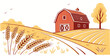 © BOY - a white house with a red roof sits in a wheat field Vector