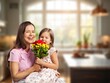© BillionPhotos.com - Cute happy Child congratulating mom giving flowers.