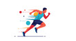 © Ahsan - Dynamic illustration of an athletic man sprinting with colorful speed trails and geometric circles symbolizing peak performance and healthy life.
