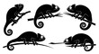 © Kangrusuh - Black Chameleon Silhouettes on Branches - Set of Five