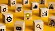 © DreamyDesignsCo - Innovative business concepts with wooden blocks and glowing lightbulb idea
