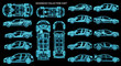 © muh_muh - Collection of Futuristic Sports Cars Rendered in Neon Blue X-Ray Style.