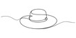 © Gerish - Continuous one line drawing of Straw hat, sun hat. summer, beach, travel, farmer concept. Editable stroke vector, Women summer hat in continuous line art drawing style. Female sun protected hat pro.