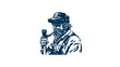 © falikh - A detailed illustration of a weathered man with a full beard, pipe in mouth. Wearing a hat and overalls