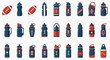 © Joao - Diverse set of sport water bottles and american football balls displayed. The objects are in blue and red tones and are well organised, and suitable for sports and leisure themes