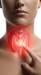 © MMerellinn - Human neck featuring a highlighted thyroid gland, indicating thyroid disease, medical diagnosis, endocrine system pathology, health awareness, and potential inflammation