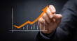 © Wendy - Businessman holding percentage graph symbol and up arrow. Concept of interest rate and tax calculation. Investment growth and profit. Dividend and long term investment to beat inflation