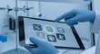 © eaivey - Scientist analyzing crop data on digital tablet in lab with agritech icons