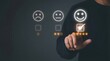 © InfiniteDesign - Customer hand selecting five star rating with happy face icon for service feedback