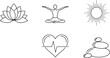 © bkr - Mindfulness and self-care icon set, elegant black outline wellness vector.