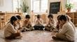 © Jung Sungmin - Children Sitting in Circle Praying Together in Classroom