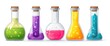© Sapphire - Five corked laboratory flasks filled with colorful bubbling liquids