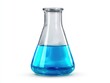 © Sariyono - A laboratory flask with blue solution on white background representing scientific research