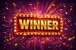 © MAS - Golden Winner Marquee Sign with Confetti on Purple Background