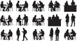 © Dishan - Cafe People Sitting Crowd Minimalist Black Silhouette Vector Set for Architectural Rendering