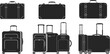© Alifa - Collection of black silhouette luggage and suitcases on white background travel baggage