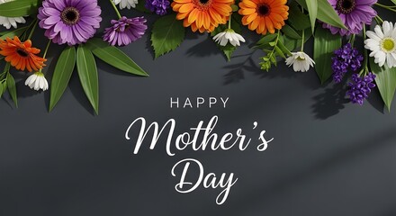  Happy mother's day greeting with colorful flowers