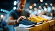 © keks20034 - Happy man unboxing new sneakers in shoe store at night