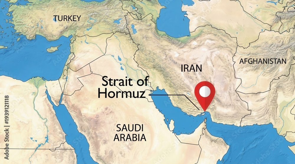 Map highlighting the Strait of Hormuz and surrounding Middle Eastern ...