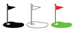 © Dream Scape Studio - golf course flag sport icon. Golf sport flag hole isolated flat icon. Golf course green with flag or flagstick and golf ball flat vector icon for sports apps and websites