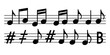 © Sofiqul - A collection of musical notes featuring quarter, eighth, and half notes with sharps and flats Vector