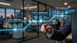 © DELICON STUDIO 2ND - Businessman interacting with futuristic digital content creation interface